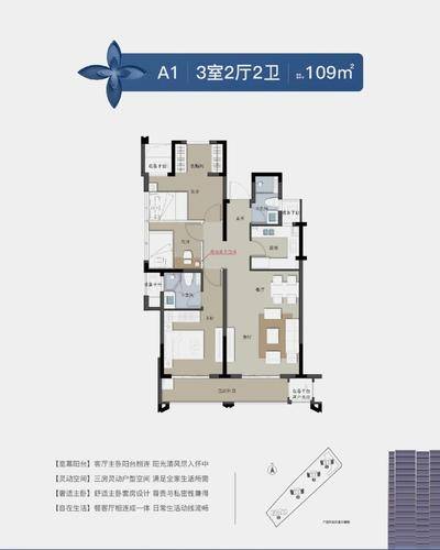 才栖名居3居室建面约109㎡